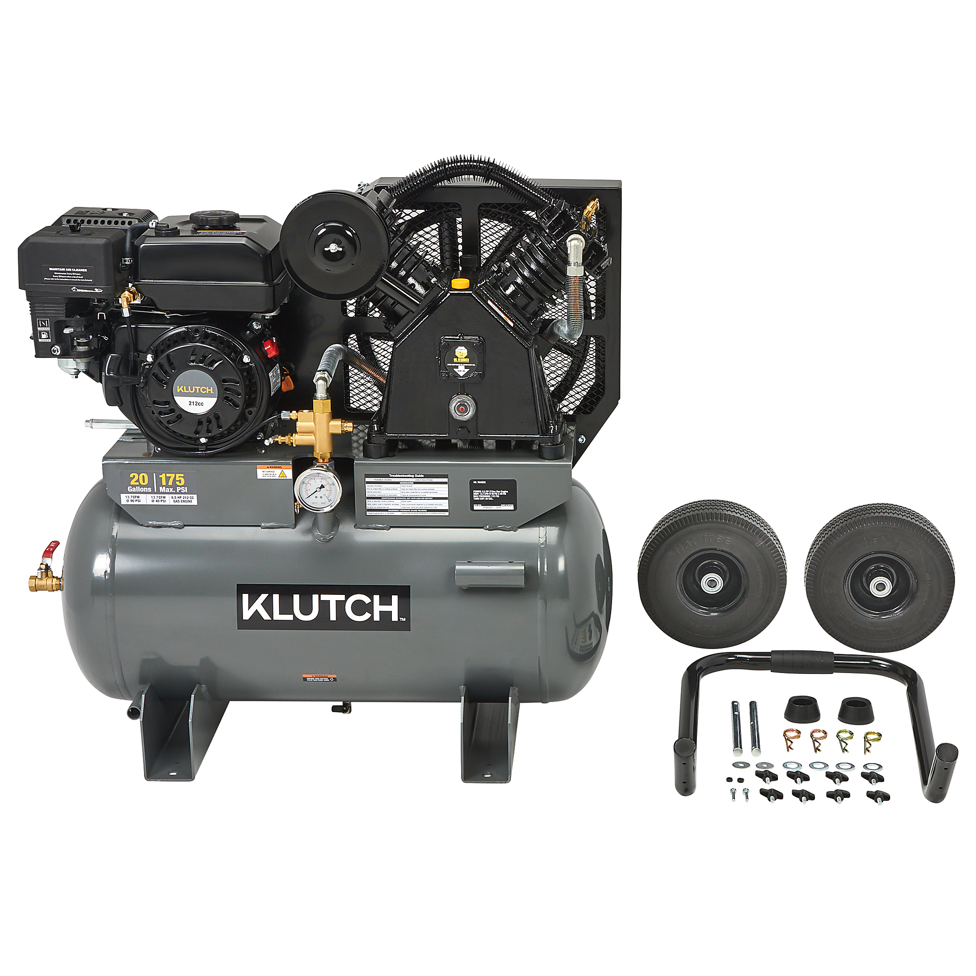 Klutch 20-Gal. Truck-Mount Portable Gas Air Compressor, 212cc, 13.7 CFM @ 40 and 90 PSI, 175 Max. PSI